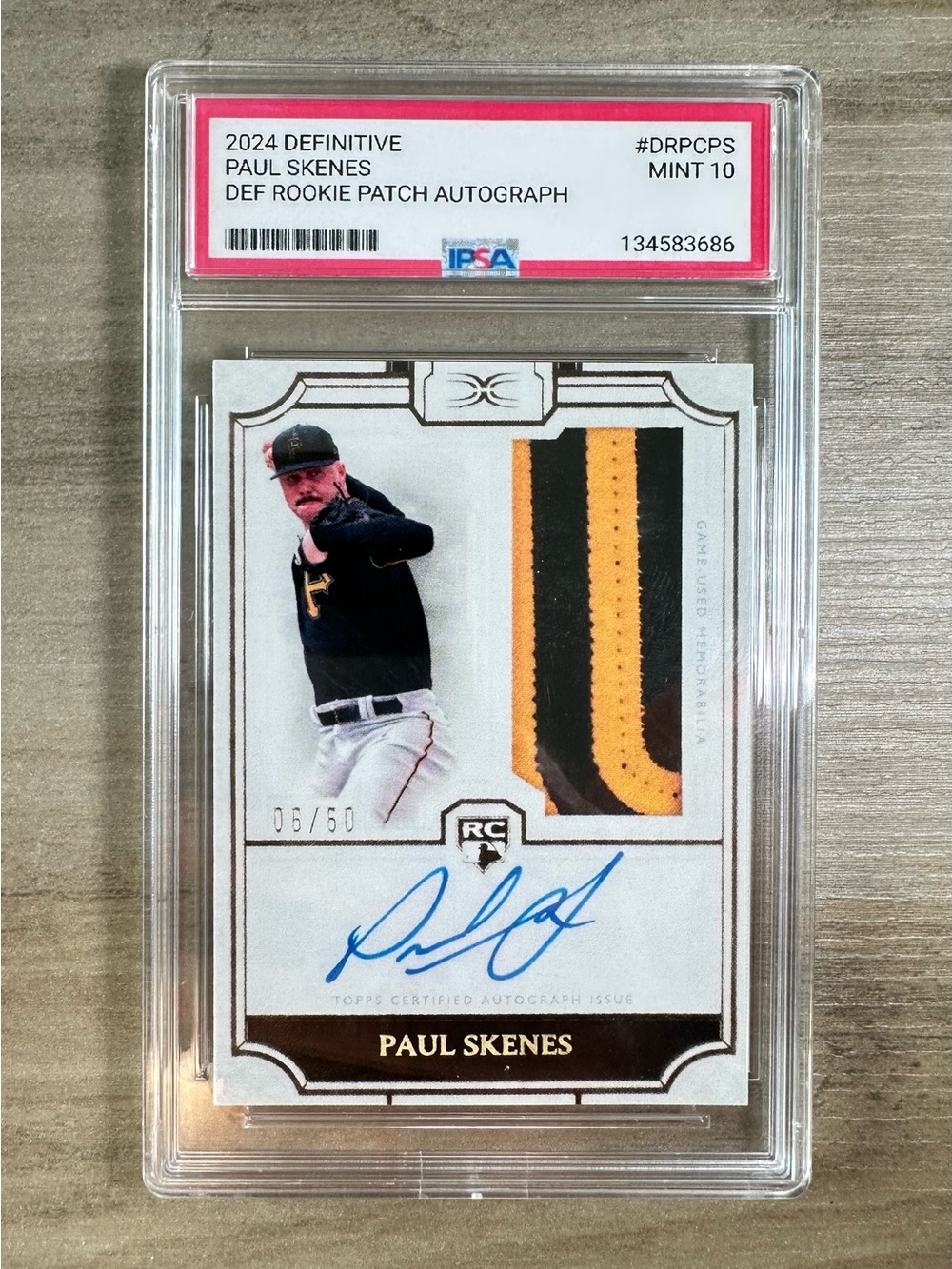 Paul Skenes Signed Rookie 2024 Topps Definitive Patch Gem Mint 10 Novelty Card.